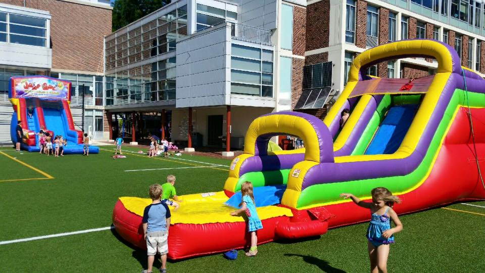 Colorful inflatable slides for outdoor school carnival in Chicago